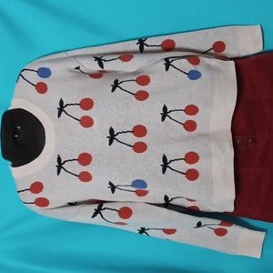 Madewell Cherry Print Merino Wool/Alpaca Blend Sweater.  Size XXS
